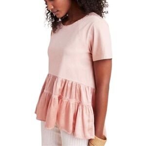 Anthropologie Iona Flounced Satin Swing Top